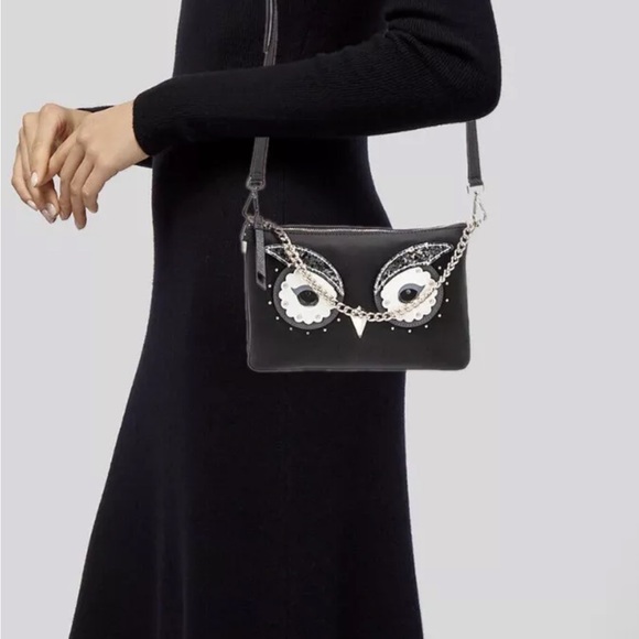 Collecteble Kate Spade Star Bright Owl Madelyne Handbag Crossbody Black Nylon - Picture 4 of 11